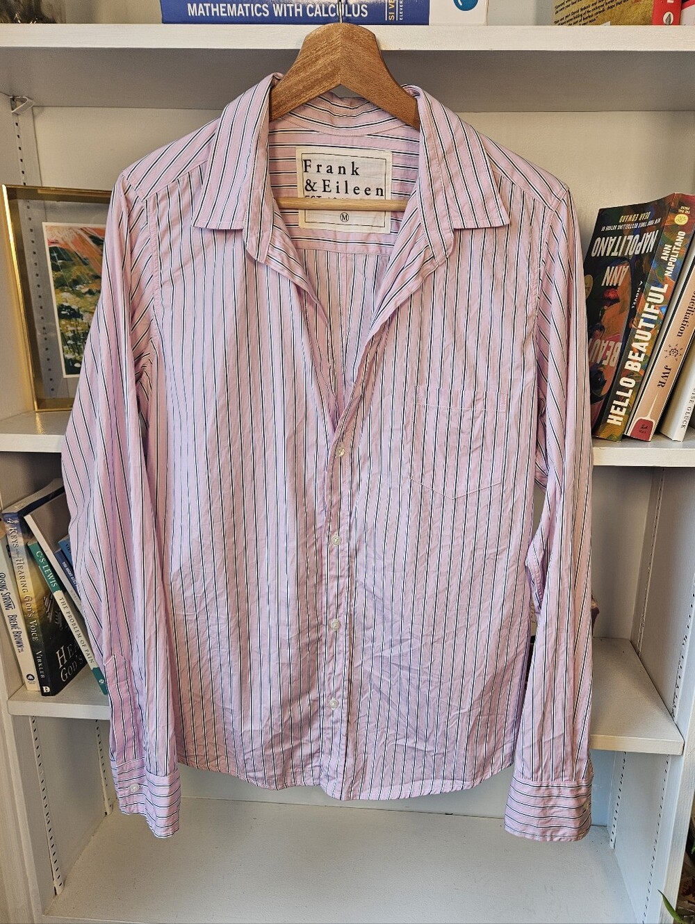 Frank & Eileen Women's Pink Navy Striped Long-Sleeve Button-Down Shirt Medium